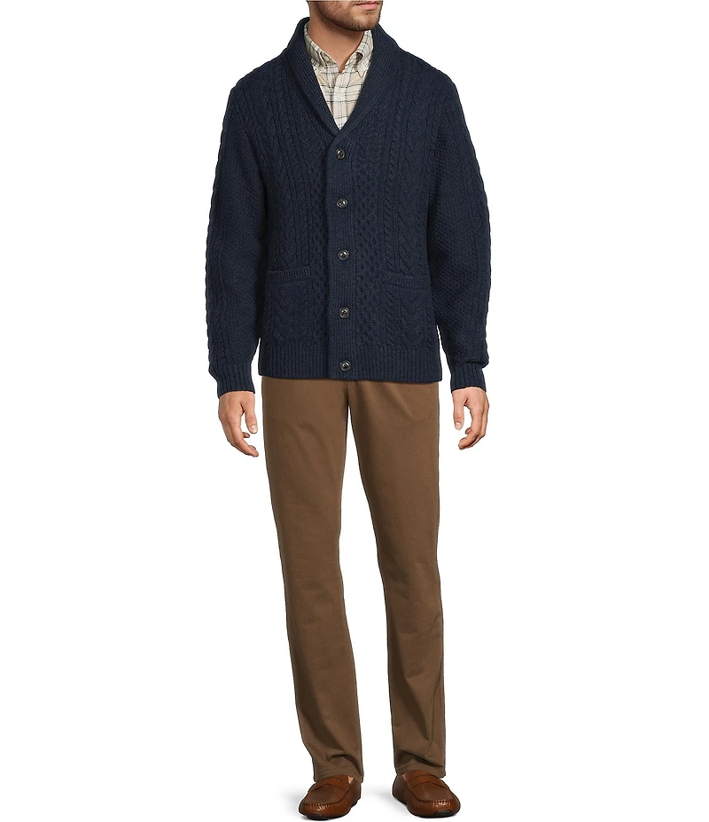 Roundtree & Yorke Long Sleeve Cable Knit Shawl Collar Wool Blend Cardigan