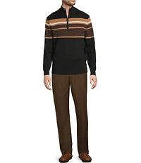 Roundtree & Yorke Long Sleeve Chest Stripe Quarter-Zip Sweater
