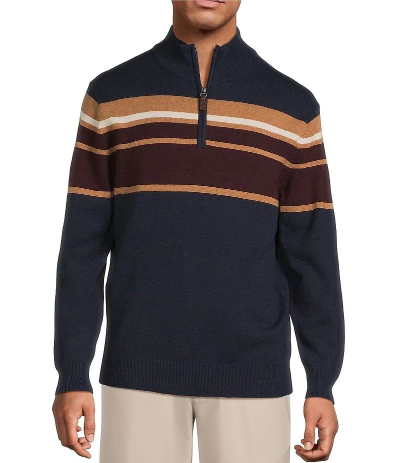 Roundtree & Yorke Long Sleeve Chest Stripe Quarter-Zip Sweater