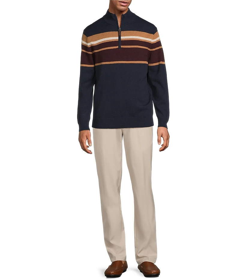 Roundtree & Yorke Long Sleeve Chest Stripe Quarter-Zip Sweater
