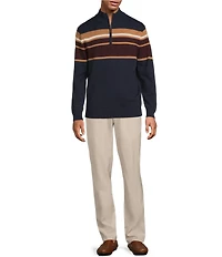 Roundtree & Yorke Long Sleeve Chest Stripe Quarter-Zip Sweater
