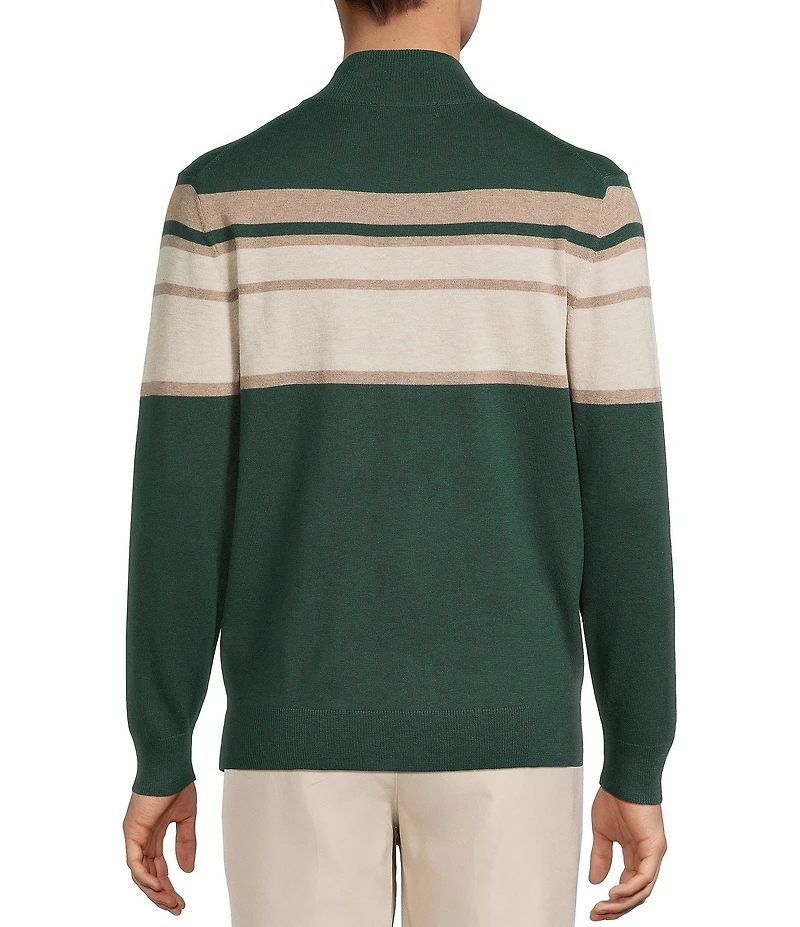 Roundtree & Yorke Long Sleeve Chest Stripe Quarter-Zip Sweater