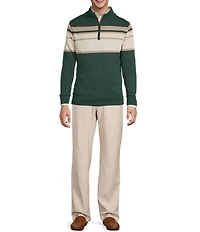 Roundtree & Yorke Long Sleeve Chest Stripe Quarter-Zip Sweater