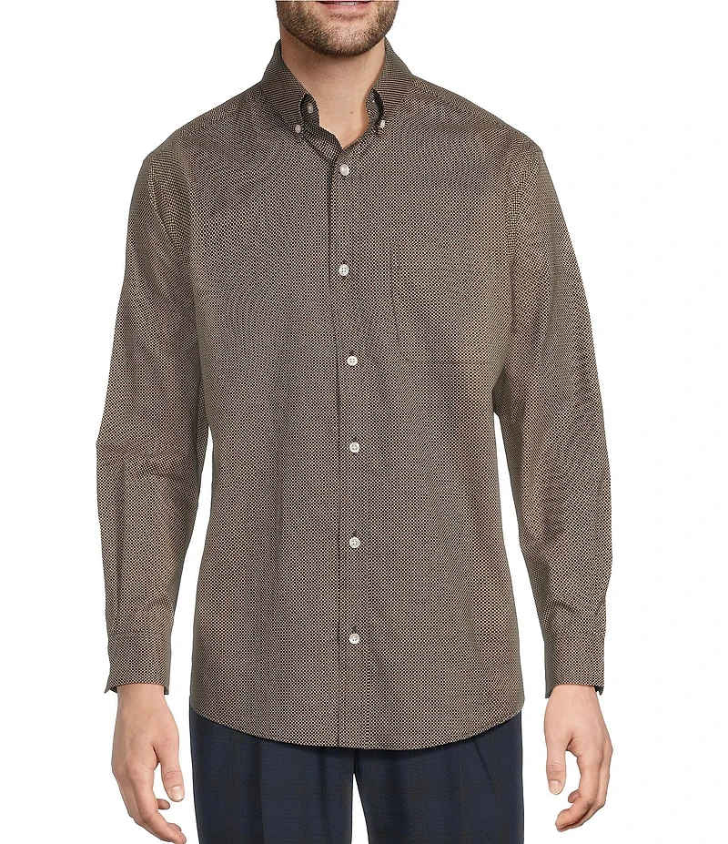 Roundtree & Yorke Long Sleeve Circle Geometric Print Poplin Sport Shirt