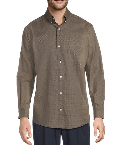Roundtree & Yorke Long Sleeve Circle Geometric Print Poplin Sport Shirt