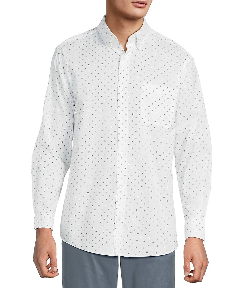 Roundtree & Yorke Long Sleeve Diamond Geo Print Poplin Sport Shirt