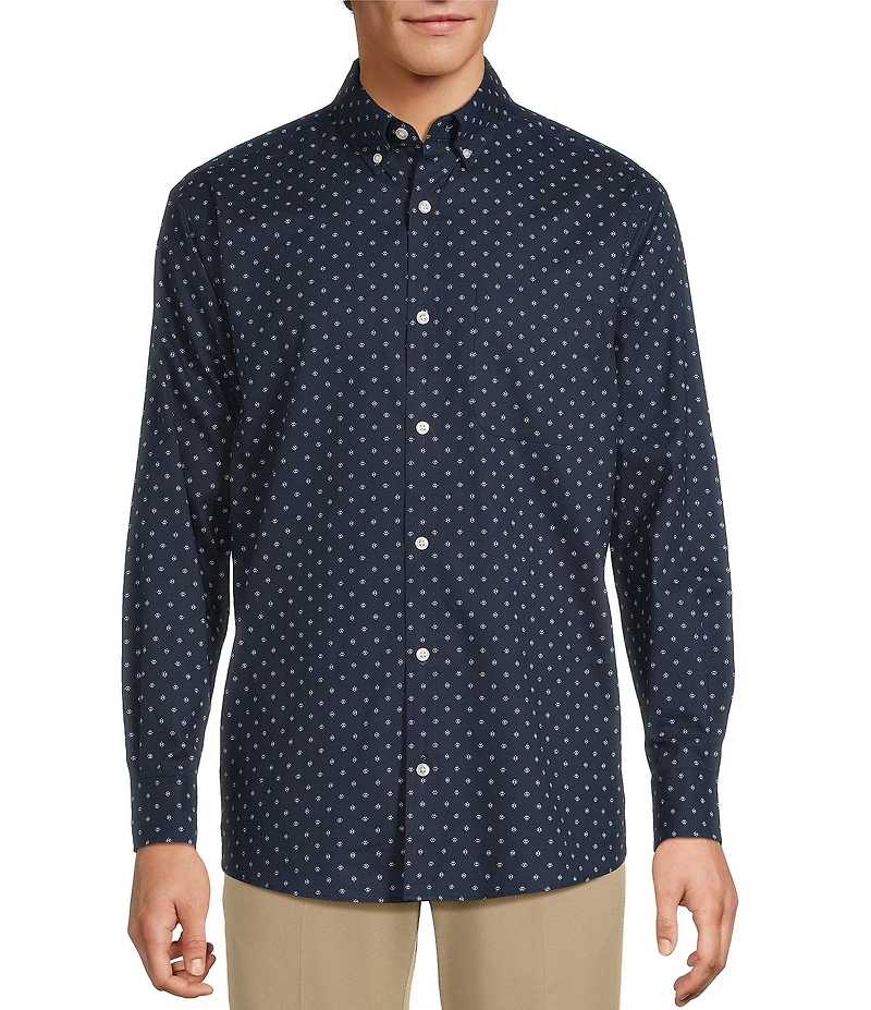 Roundtree & Yorke Long Sleeve Diamond Geo Print Poplin Sport Shirt