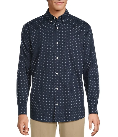 Roundtree & Yorke Long Sleeve Diamond Geo Print Poplin Sport Shirt