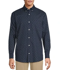 Roundtree & Yorke Long Sleeve Diamond Geo Print Poplin Sport Shirt