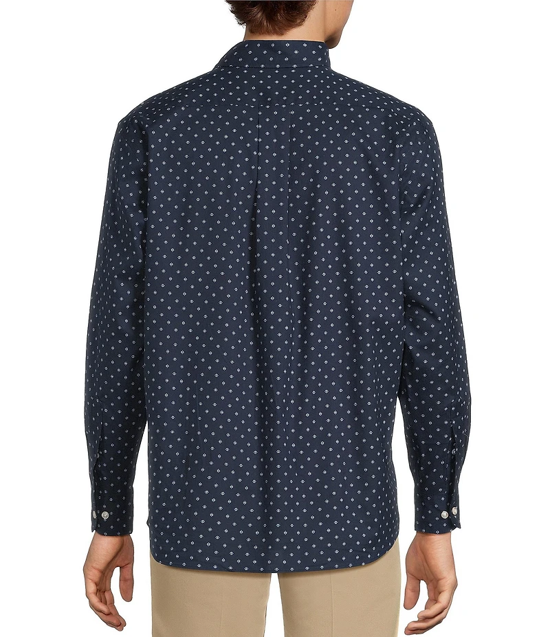 Roundtree & Yorke Long Sleeve Diamond Geo Print Poplin Sport Shirt