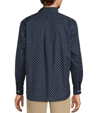 Roundtree & Yorke Long Sleeve Diamond Geo Print Poplin Sport Shirt