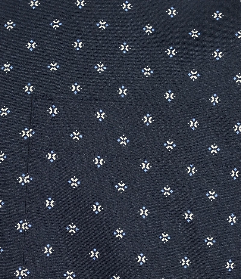 Roundtree & Yorke Long Sleeve Diamond Geo Print Poplin Sport Shirt