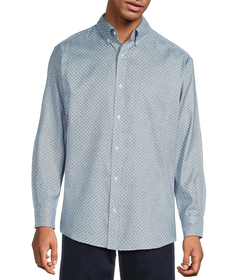 Roundtree & Yorke Long Sleeve Floral Print Oxford Sport Shirt