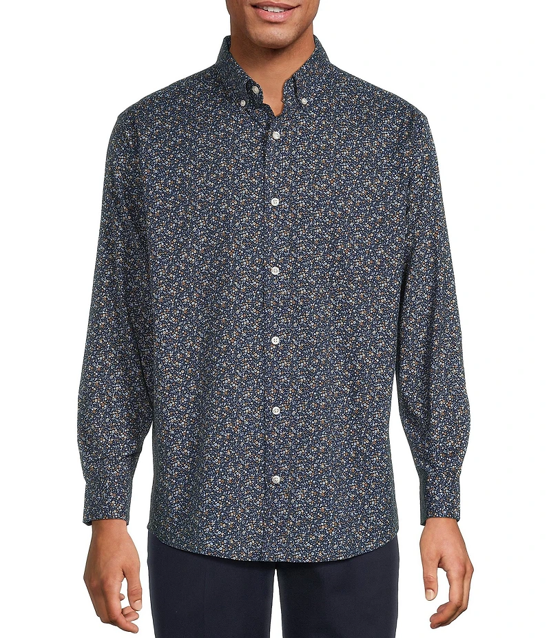Roundtree & Yorke Long Sleeve Floral Print Poplin Sport Shirt