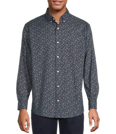Roundtree & Yorke Long Sleeve Floral Print Poplin Sport Shirt
