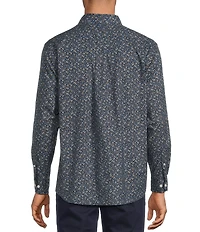 Roundtree & Yorke Long Sleeve Floral Print Poplin Sport Shirt