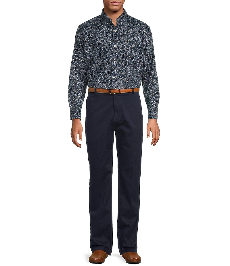 Roundtree & Yorke Long Sleeve Floral Print Poplin Sport Shirt