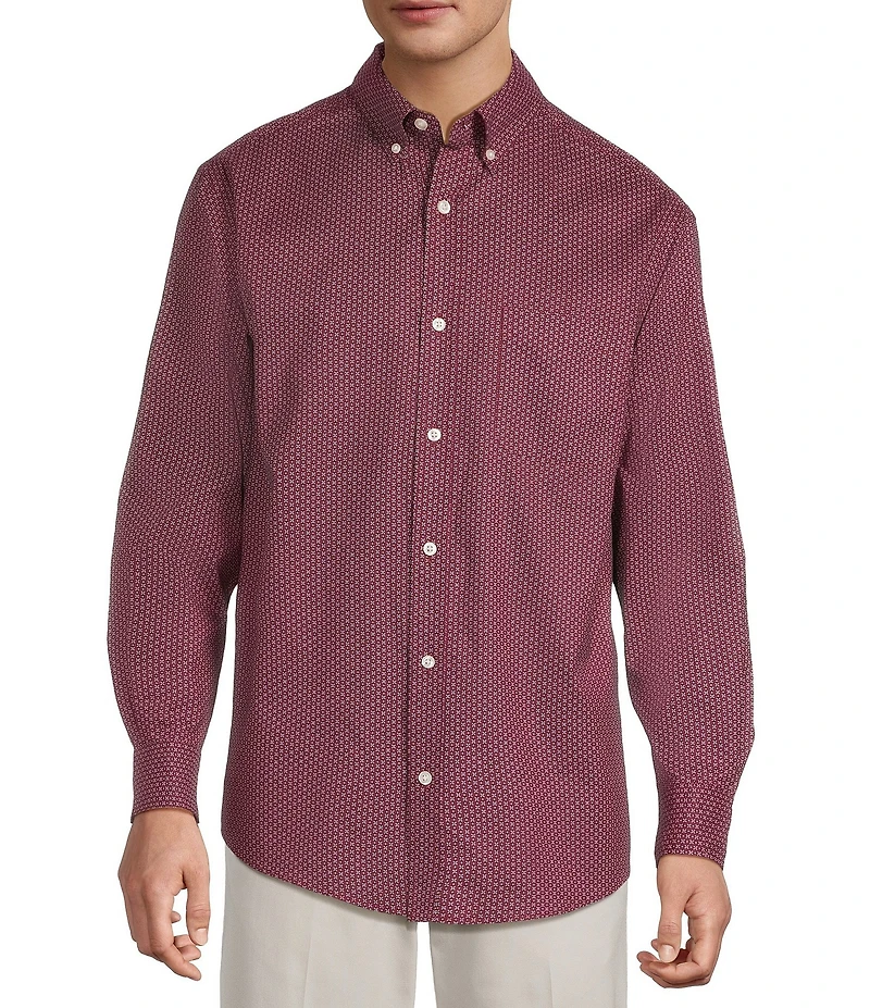 Roundtree & Yorke Long Sleeve Geometric Print Sport Shirt