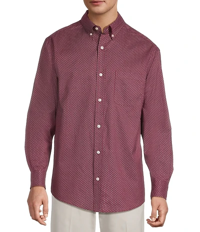 Roundtree & Yorke Long Sleeve Geometric Print Sport Shirt