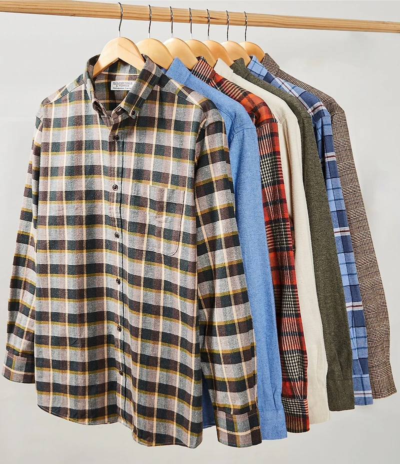 Roundtree & Yorke Long Sleeve Glen Plaid Portuguese Flannel Sport Shirt