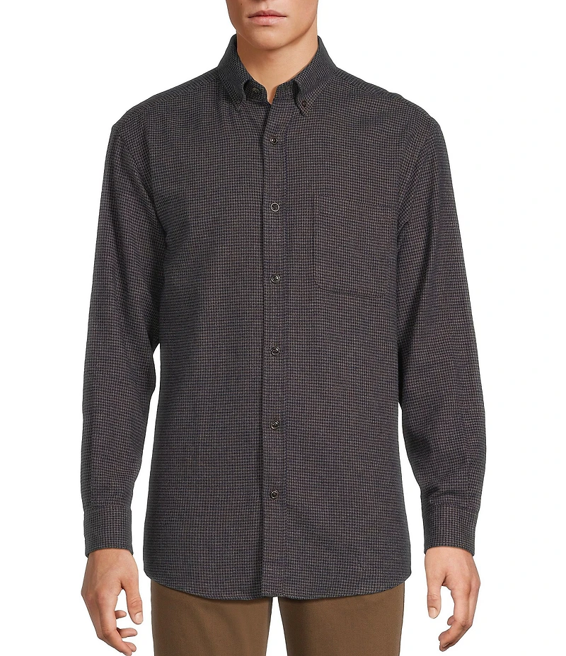 Roundtree & Yorke Long Sleeve Houndstooth Portuguese Flannel Sport Shirt