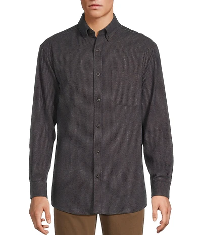 Roundtree & Yorke Long Sleeve Houndstooth Portuguese Flannel Sport Shirt