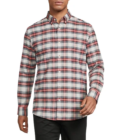Roundtree & Yorke Long Sleeve Large Plaid Oxford Sport Shirt