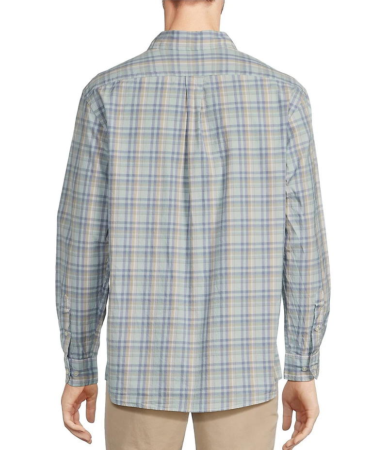 Roundtree & Yorke Long Sleeve Large Plaid Pattern Slub Sport Shirt