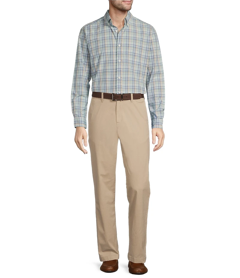 Roundtree & Yorke Long Sleeve Large Plaid Pattern Slub Sport Shirt