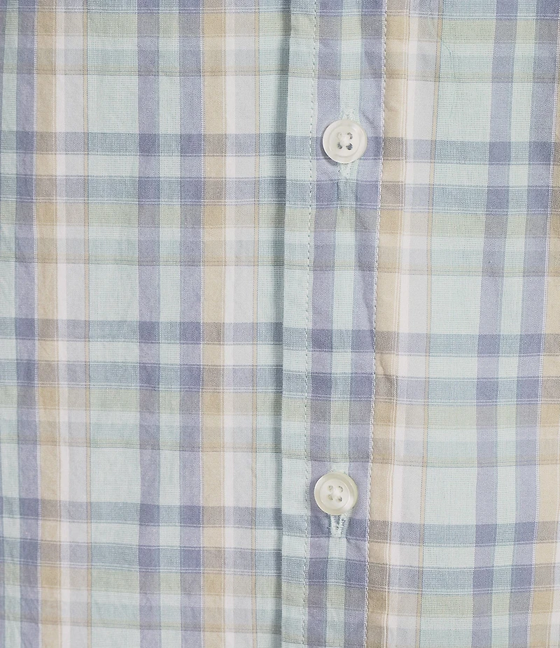 Roundtree & Yorke Long Sleeve Large Plaid Pattern Slub Sport Shirt