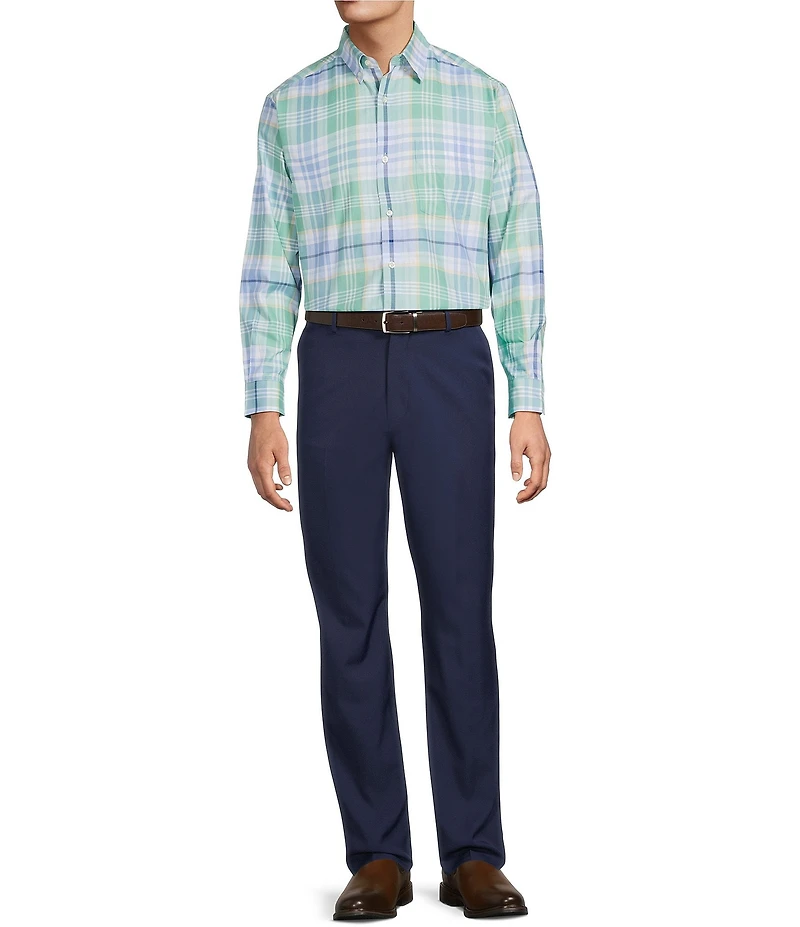 Roundtree & Yorke Large Plaid Pattern Twill Sport Shirt