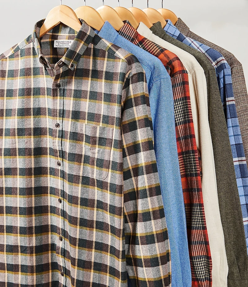 Roundtree & Yorke Long Sleeve Plaid Portuguese Flannel Sport Shirt
