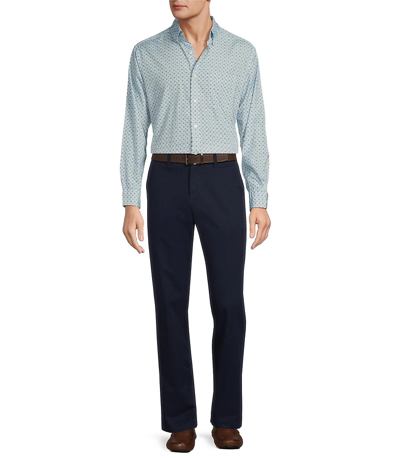 Roundtree & Yorke Long Sleeve Medallion Print Slub Sport Shirt