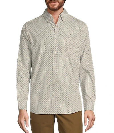 Roundtree & Yorke Long Sleeve Medallion Print Slub Sport Shirt
