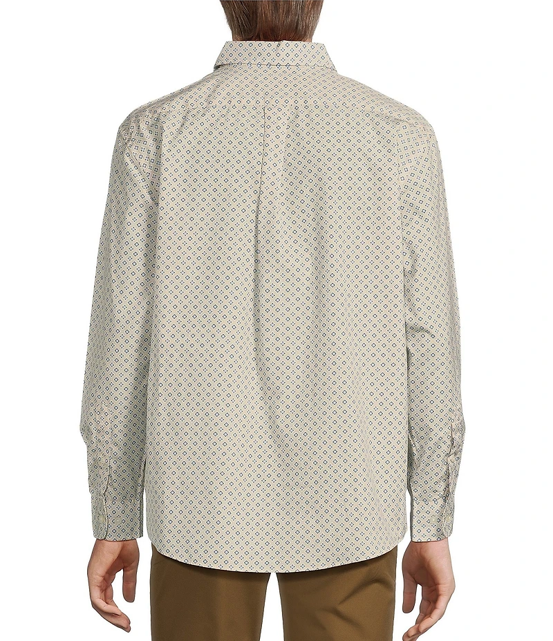 Roundtree & Yorke Long Sleeve Medallion Print Slub Sport Shirt