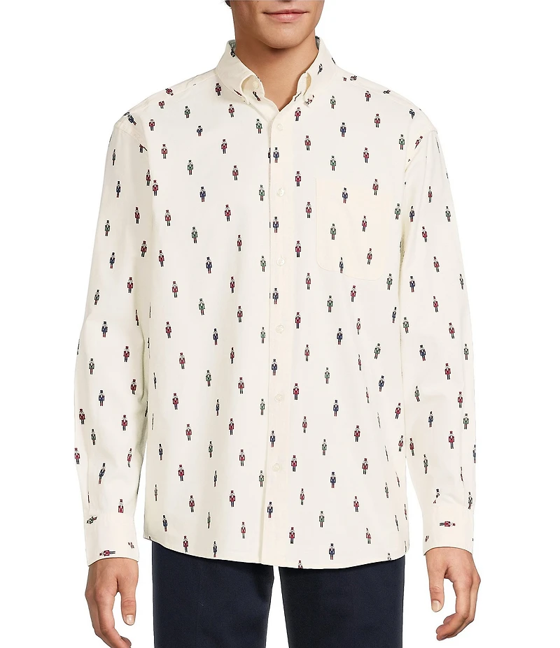 Roundtree & Yorke Long Sleeve Nutcracker Print Oxford Sport Shirt