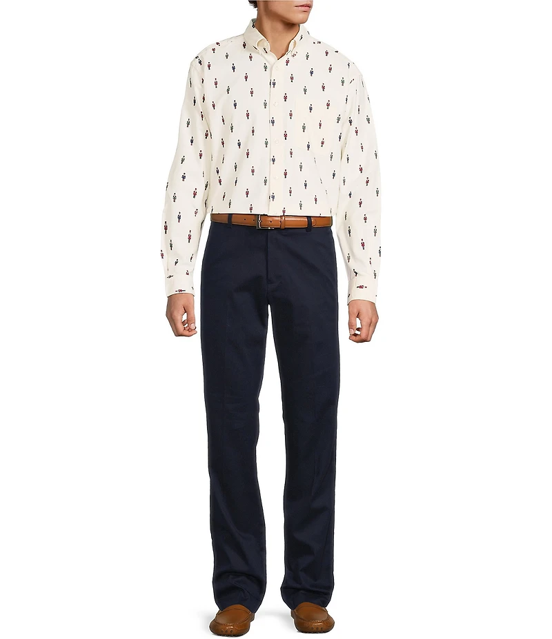 Roundtree & Yorke Long Sleeve Nutcracker Print Oxford Sport Shirt