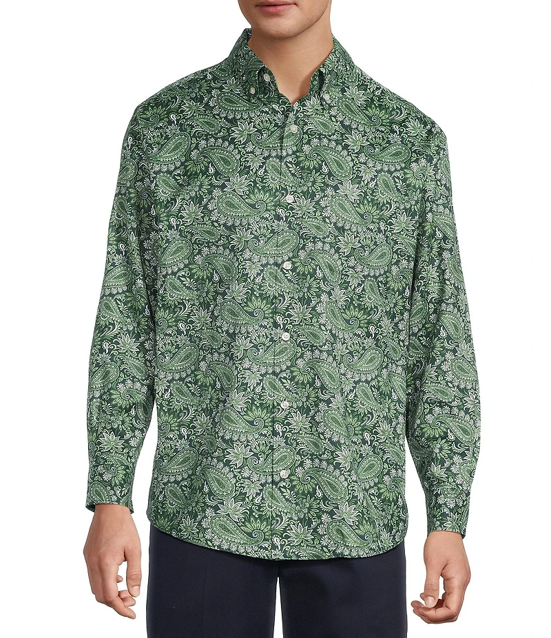 Roundtree & Yorke Long Sleeve Paisley Print Oxford Sport Shirt