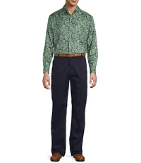 Roundtree & Yorke Long Sleeve Paisley Print Oxford Sport Shirt
