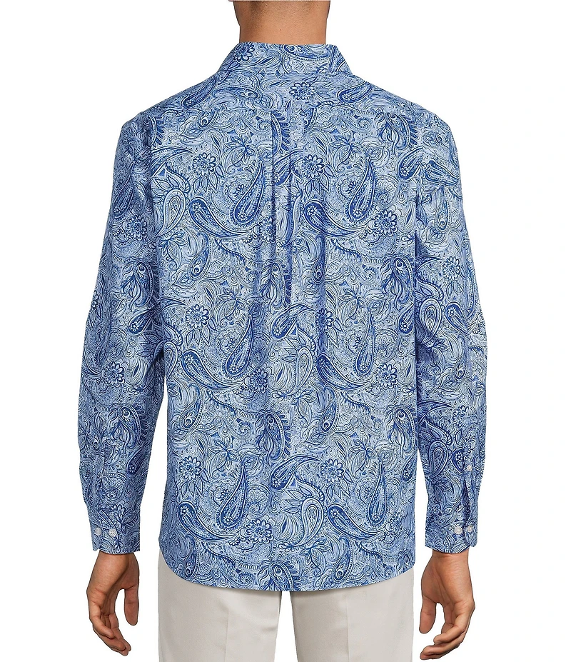 Roundtree & Yorke Long Sleeve Paisley Print Poplin Sport Shirt