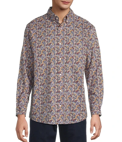 Roundtree & Yorke Long Sleeve Paisley Print Poplin Sport Shirt