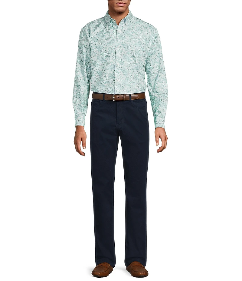 Roundtree & Yorke Long Sleeve Paisley Print Twill Sport Shirt