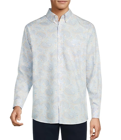 Roundtree & Yorke Long Sleeve Paisley Print Twill Sport Shirt