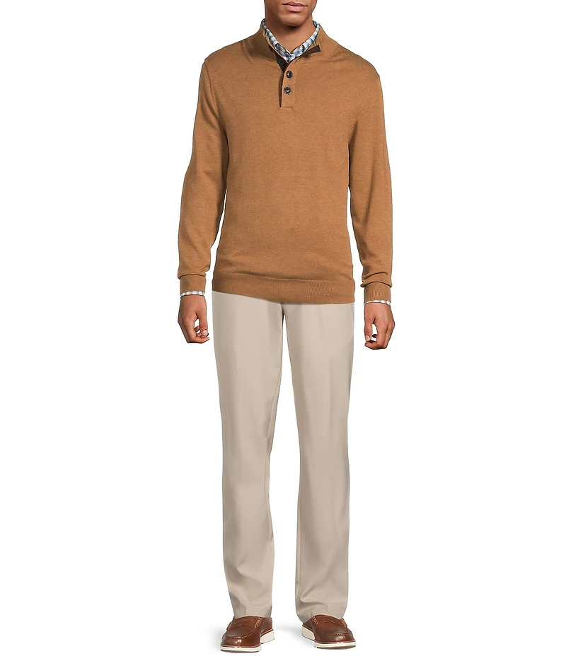 Roundtree & Yorke Long Sleeve Solid Button Mock Sweater