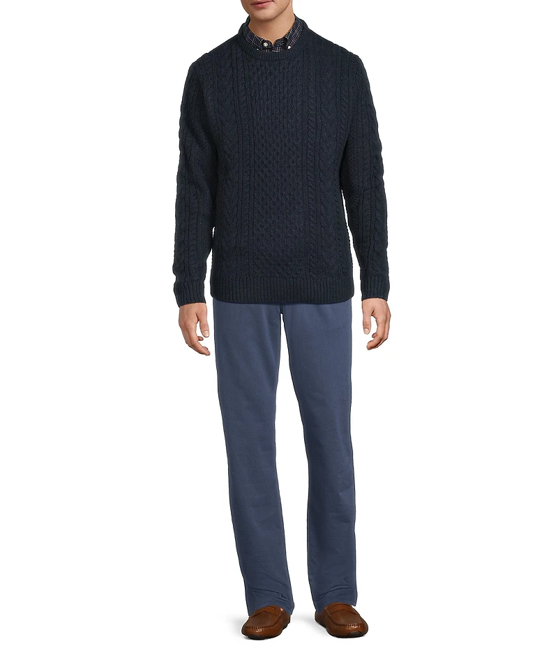 Roundtree & Yorke Long Sleeve Solid Cable Knit Crew Sweater