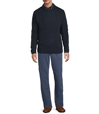 Roundtree & Yorke Long Sleeve Solid Cable Knit Crew Sweater