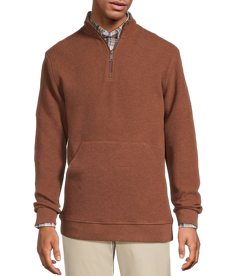 Roundtree & Yorke Long Sleeve Solid Textured Quarter Zip Pullover