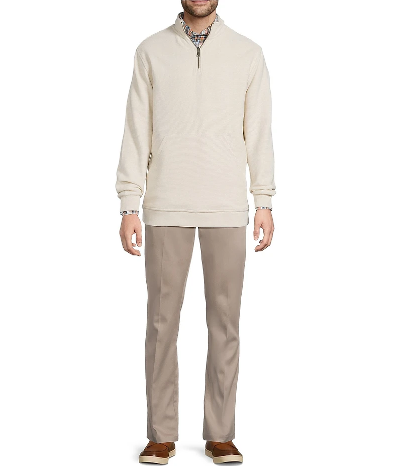 Roundtree & Yorke Long Sleeve Solid Textured Quarter Zip Pullover