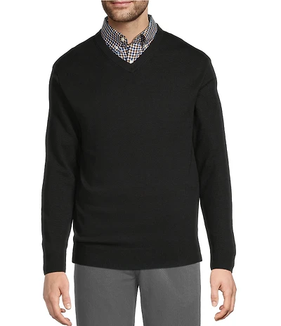 Roundtree & Yorke Long Sleeve Solid V-Neck Pullover Sweater