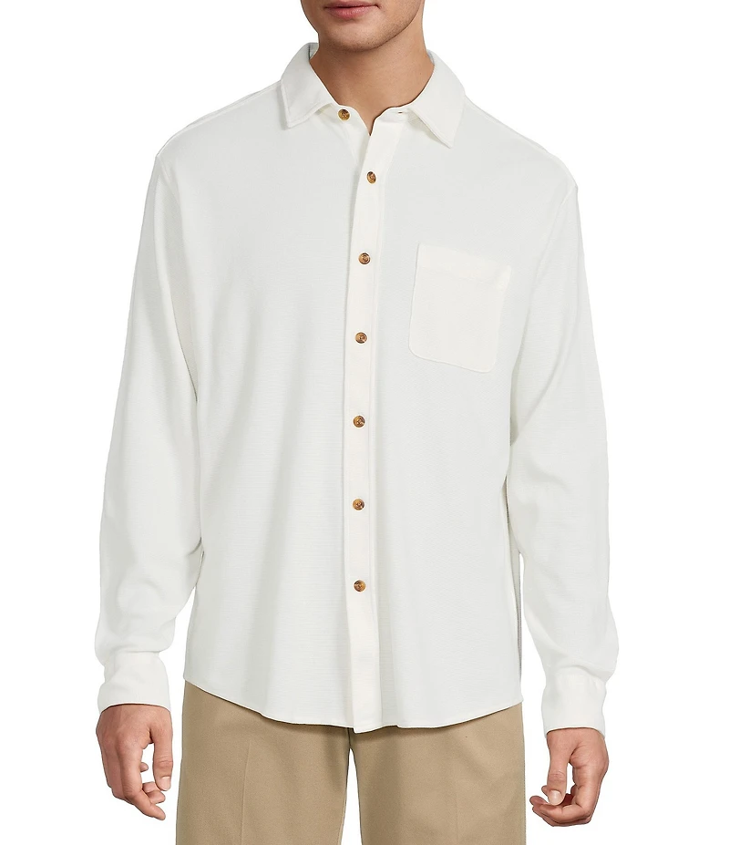 Roundtree & Yorke Long Sleeve Solid Waffle Coat Front Shirt